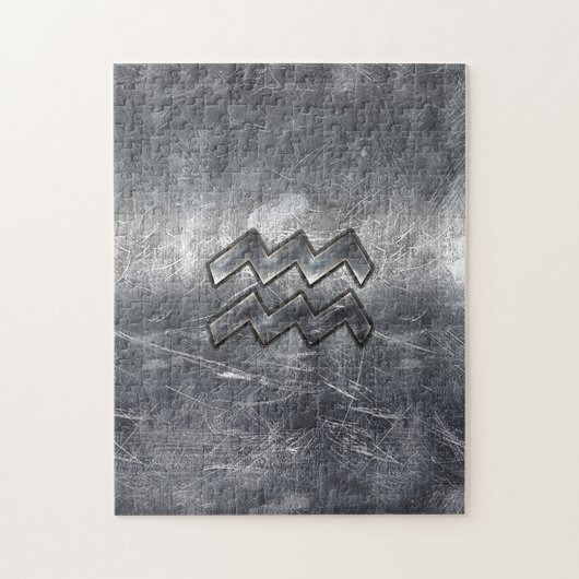 Aquarius Zodiac Distress Silver Steel Style Legpuzzel (Verticaal)