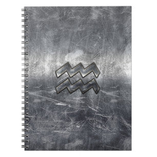 Aquarius Zodiac Distress Silver Steel Style Notitieboek
