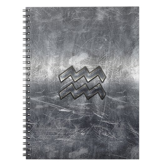 Aquarius Zodiac Distress Silver Steel Style Notitieboek (Voorkant)