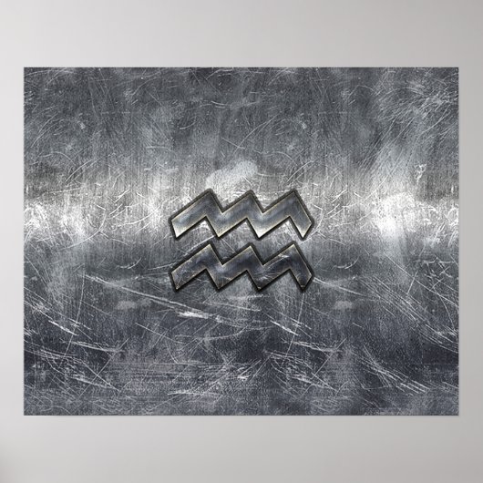 Aquarius Zodiac Distress Silver Steel Style Poster (Voorkant)