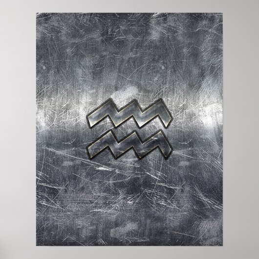 Aquarius Zodiac Distress Silver Steel Style Poster (Voorkant)