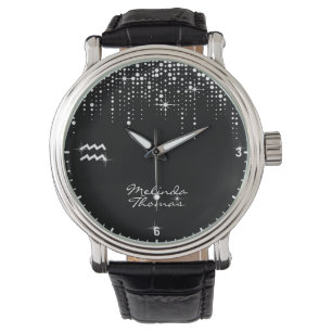 Aquarius Zodiac Driving Glitter Rain Sequins Horloge