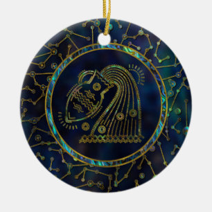 Aquarius Zodiac Gold Abalone op constellatie Keramisch Ornament
