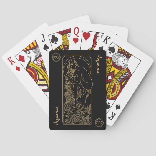 Aquarius Zodiac Gold en Black Design Pokerkaarten (Achterkant)