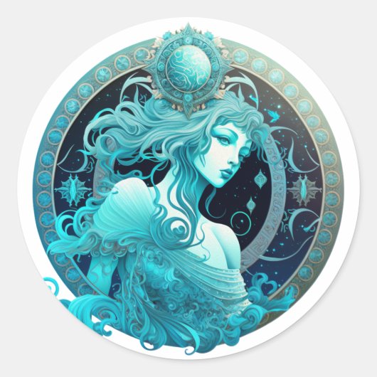 Aquarius Zodiac Graphic Ronde Sticker (Voorkant)