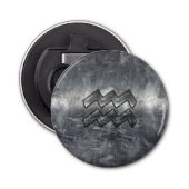 Aquarius Zodiac Industrial Silver Steel Button Flesopener (Voorkant)