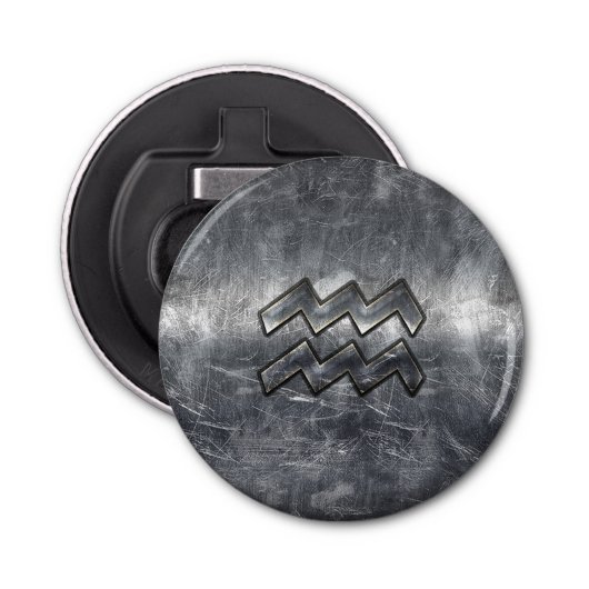 Aquarius Zodiac Industrial Silver Steel Button Flesopener (Voorkant)