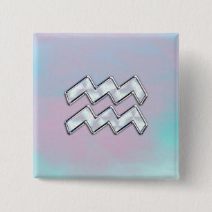 Aquarius Zodiac op moeder van parelstijl Vierkante Button 5,1 Cm