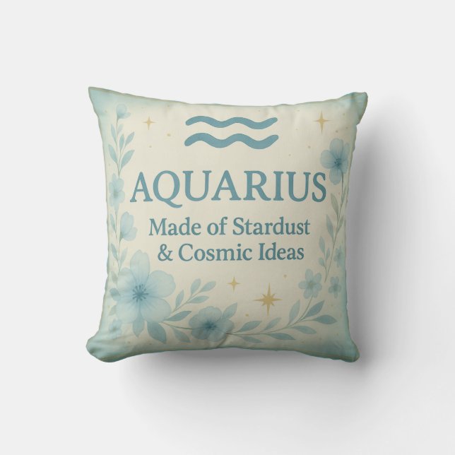 Aquarius Zodiac Pillow – Made of Stardust & Cosmic Kussen (Voorkant)