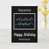 Aquarius Zodiac Quote Blue & White Black Birthday Kaart (Gele Bloem)