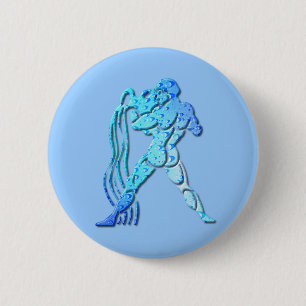 Aquarius Zodiac Round Pin Ronde Button 5,7 Cm