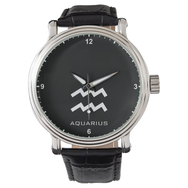 Aquarius Zodiac Sign Aangepaste Naam Tekst Eenvoud Horloge (Voorkant)