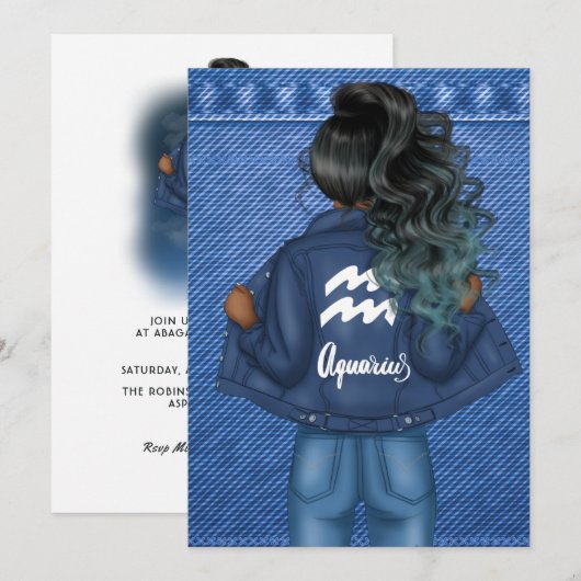 Aquarius Zodiac Sign Birthday Party Invitation Kaart (Voorkant / Achterkant)