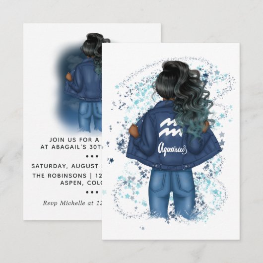 Aquarius Zodiac Sign Birthday Party Invitation Kaart (Voorkant / Achterkant)