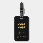 Aquarius Zodiac Sign Black & Gold Bagagelabel (Voorkant verticaal)