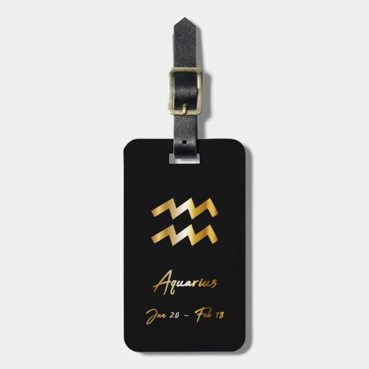 Aquarius Zodiac Sign Black & Gold Bagagelabel (Voorkant verticaal)