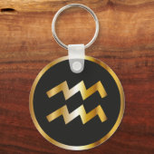 Aquarius Zodiac Sign., Black & Gold Sleutelhanger (Voorkant)