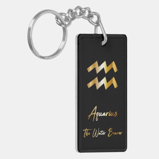 Aquarius Zodiac Sign., Black & Gold Sleutelhanger (Voorkant Links)