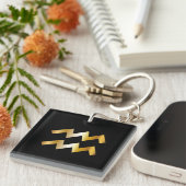 Aquarius Zodiac Sign., Black & Gold Sleutelhanger (Voorkant Rechts)