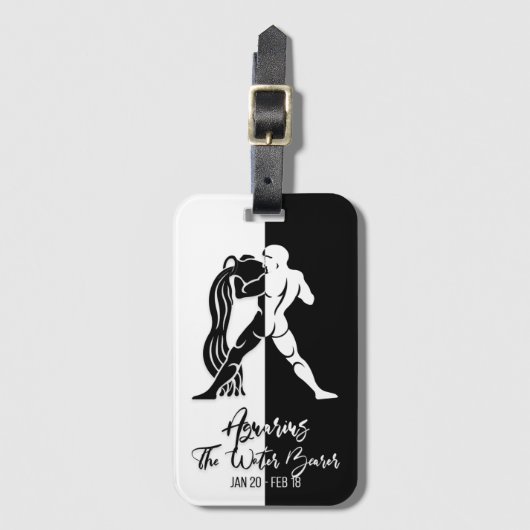 Aquarius Zodiac Sign Black & White Bagagelabel (Voorkant (verticaal))