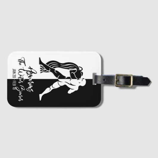 Aquarius Zodiac Sign Black & White Bagagelabel (Voorkant (horizontaal))