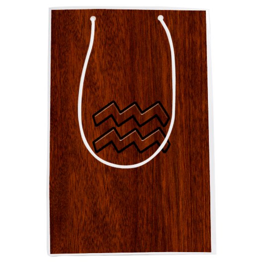 Aquarius Zodiac Sign Brown Mahogany Style Medium Cadeauzakje (Voorkant)