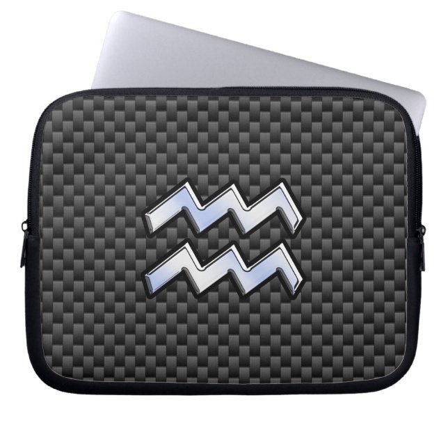 Aquarius Zodiac Sign Carbon Style Laptop Sleeve (Voorkant)