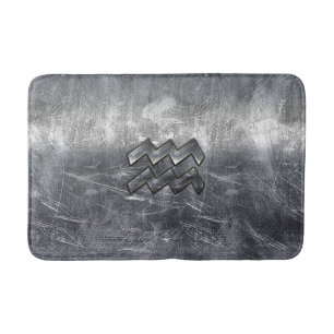 Aquarius Zodiac Sign Distress Silver Steel Badmat