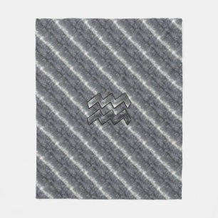 Aquarius Zodiac Sign Distress Silver Steel Fleece Deken