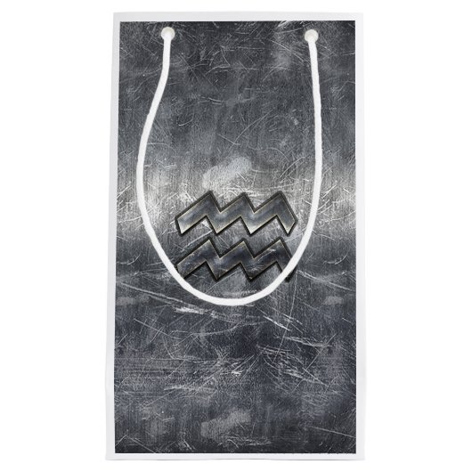 Aquarius Zodiac Sign Distress Silver Steel Klein Cadeauzakje (Voorkant)