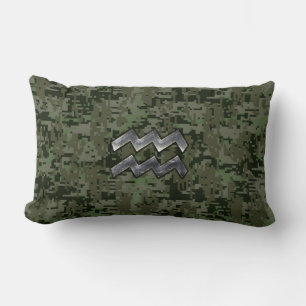 Aquarius Zodiac Sign Green Digital Camouflage Kussen