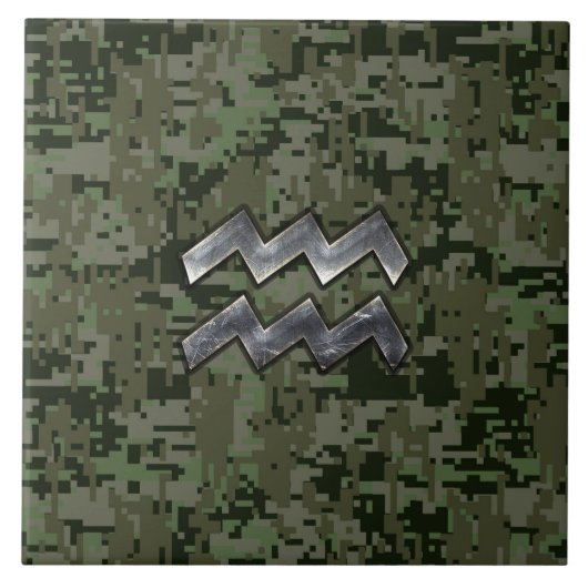Aquarius Zodiac Sign Green Digital Camouflage Tegeltje (Voorkant)