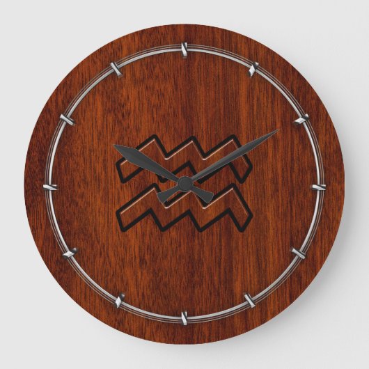 Aquarius Zodiac Sign Mahogany Wood Style Grote Klok (Voorkant)