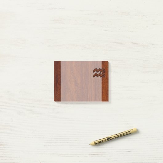 Aquarius Zodiac Sign Mahogany Wood Style Post-it® Notes (Op bureau)