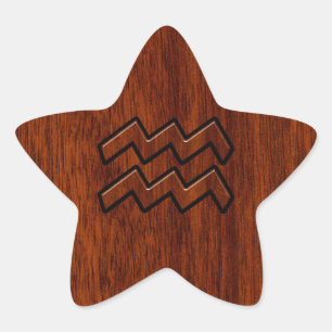Aquarius Zodiac Sign Mahogany Wood Style Ster Sticker