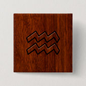 Aquarius Zodiac Sign Mahogany Wood Style Vierkante Button 5,1 Cm (Voorkant)