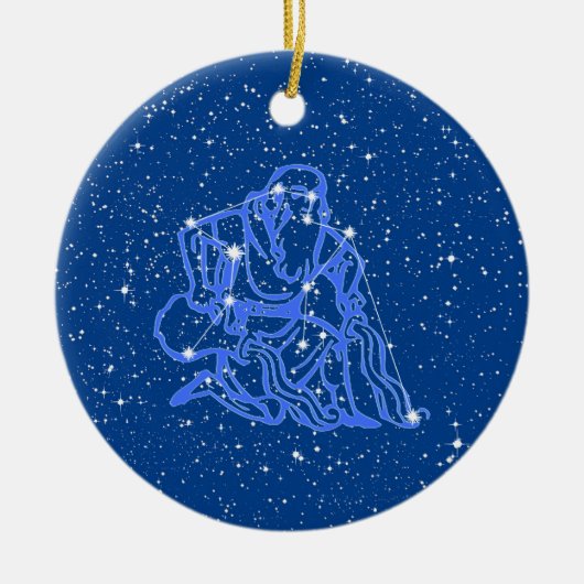 Aquarius Zodiac Sign met sterren op Deep Blue Cera Keramisch Ornament (Voorkant)