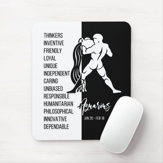 Aquarius Zodiac Sign Mousepad, zwart-wit Muismat (Met muis)
