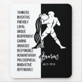 Aquarius Zodiac Sign Mousepad, zwart-wit Muismat (Voorkant)