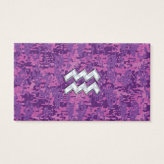 Aquarius Zodiac Sign on fuchsia digital camo Visitekaartje (Voorkant)