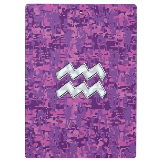 Aquarius Zodiac Sign on fuchsia digital camouflage Klembord (Achterkant)