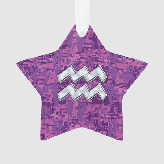 Aquarius Zodiac Sign on fuchsia digital camouflage Ornament (voorkant)