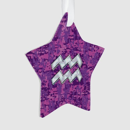 Aquarius Zodiac Sign on fuchsia digital camouflage Ornament (voorkant)
