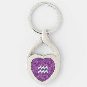 Aquarius Zodiac Sign on fuchsia digital camouflage Sleutelhanger