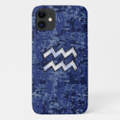 Aquarius Zodiac Sign on navy blue digital camo Case-Mate iPhone Case (Achterkant)