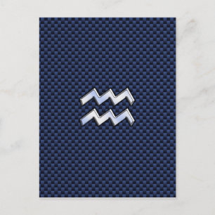 Aquarius Zodiac Sign on navy blue koolstofvezel Briefkaart