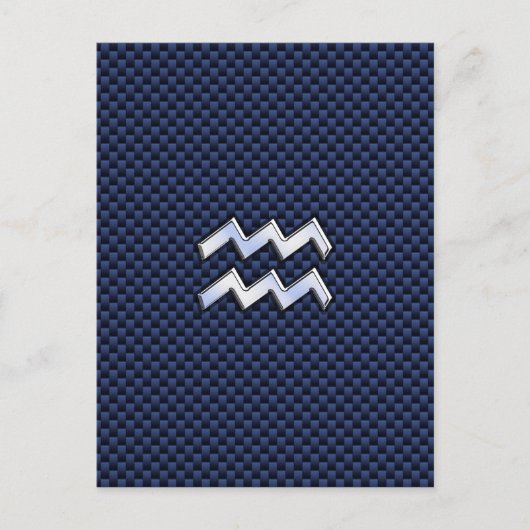 Aquarius Zodiac Sign on navy blue koolstofvezel Briefkaart (Voorkant)