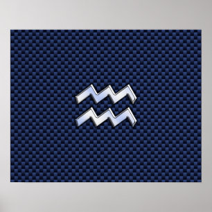 Aquarius Zodiac Sign on navy blue koolstofvezel Poster