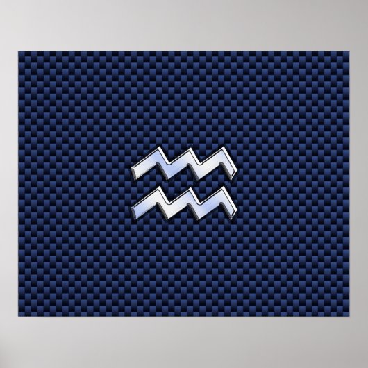 Aquarius Zodiac Sign on navy blue koolstofvezel Poster (Voorkant)