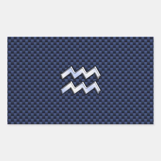 Aquarius Zodiac Sign on navy blue koolstofvezel Rechthoekige Sticker (Voorkant)